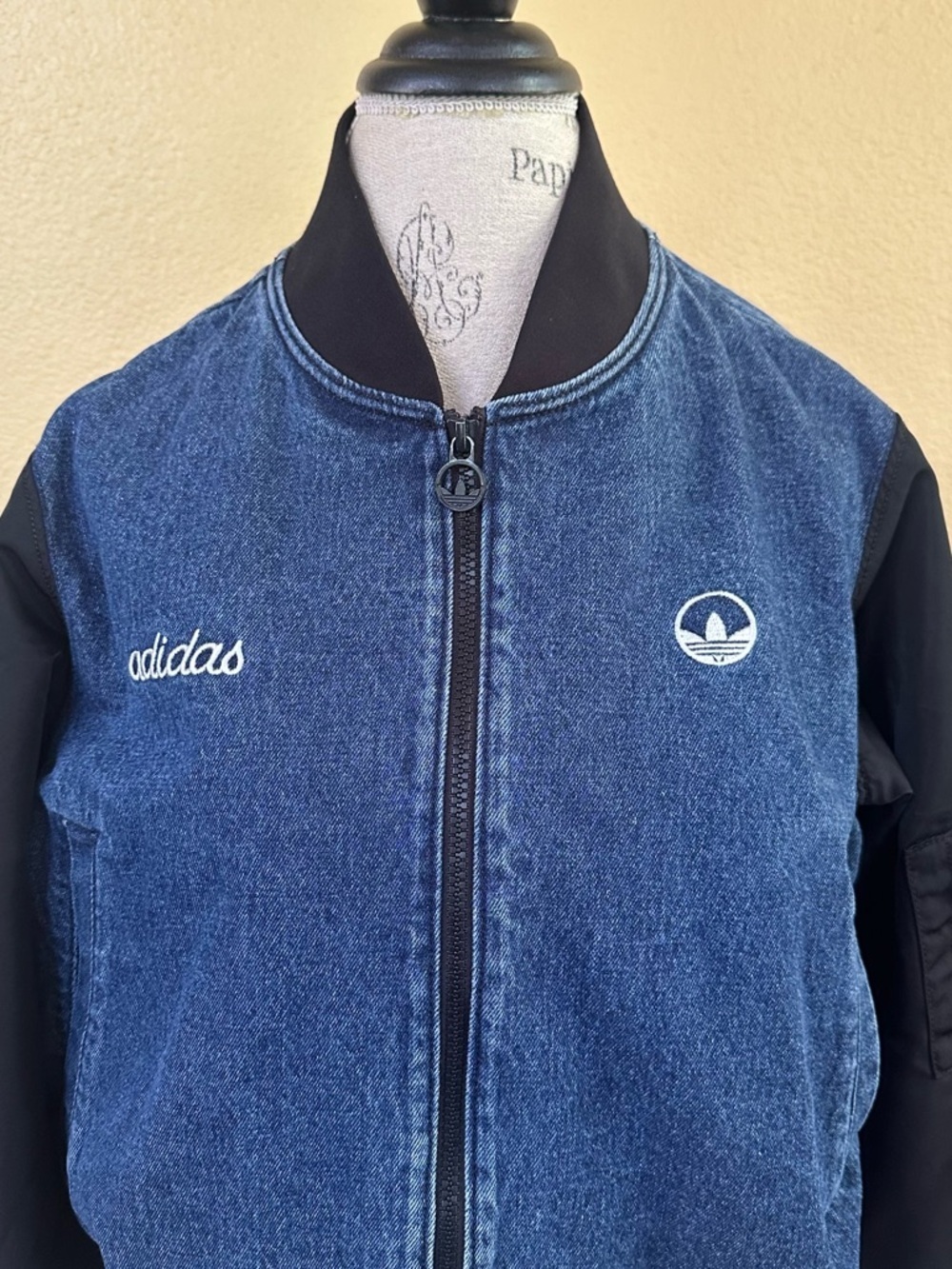 Adidas Originals SST Denim Graphic Varsity Bomber Jacket Size Medium Like New! - Picture 5 of 11